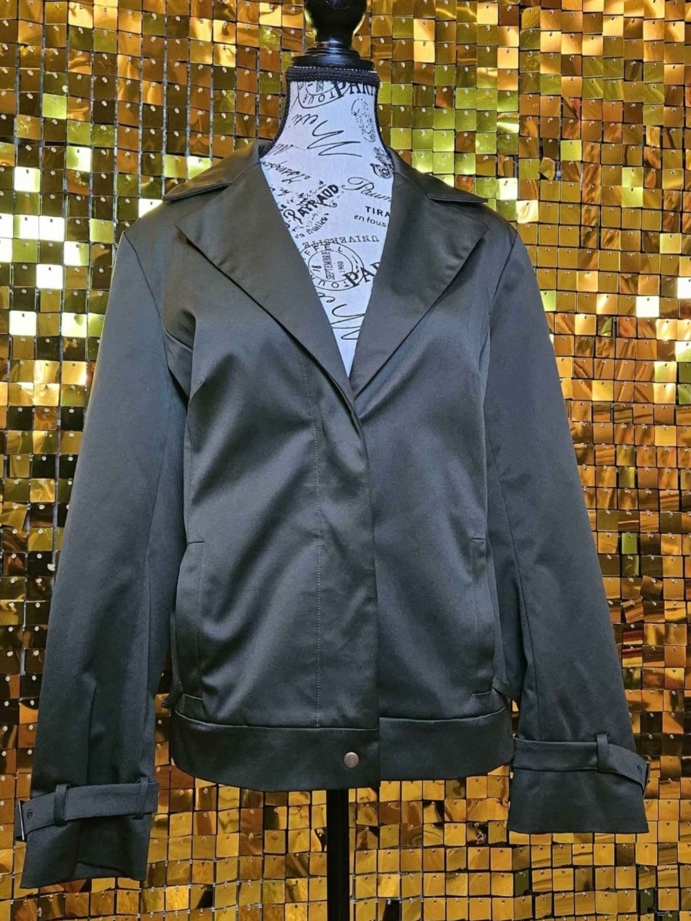 Coldwater Creek Olive Green Satin Bomber Jacket